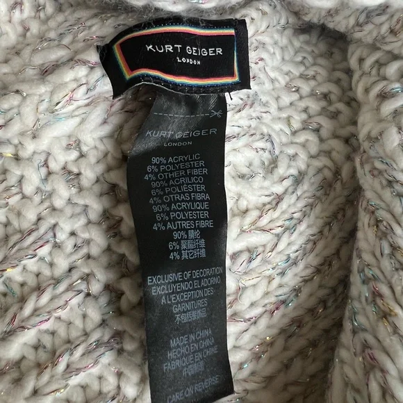 Kurt Geiger Cream Knit Hat with Multicolor Accents - Picture 6 of 8